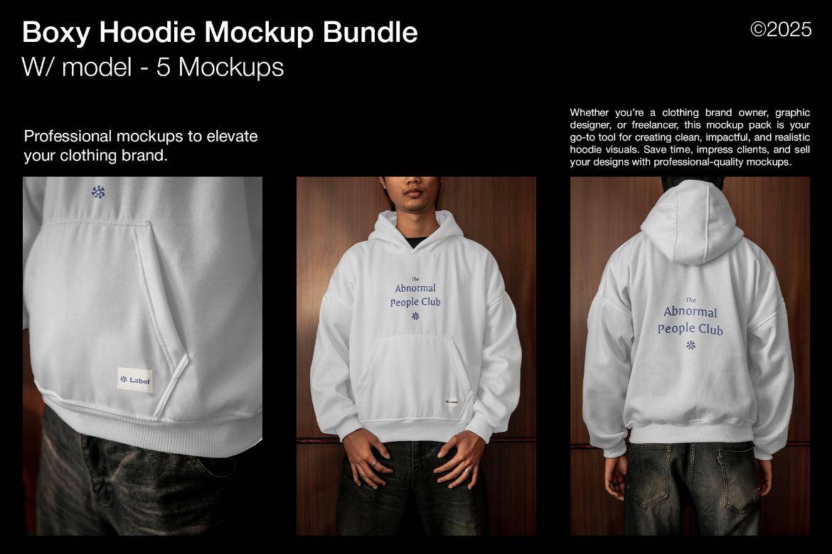 5款街头艺术男士连衣帽卫衣帽衫印花图案设计展示样机mockup模板psd素材 Boxy Hoodie Mockup Bundle (With Model)特色图 5款街头艺术男士连衣帽卫衣帽衫印花图案设计展示样机mockup模板psd素材 Boxy Hoodie Mockup Bundle (With Model)