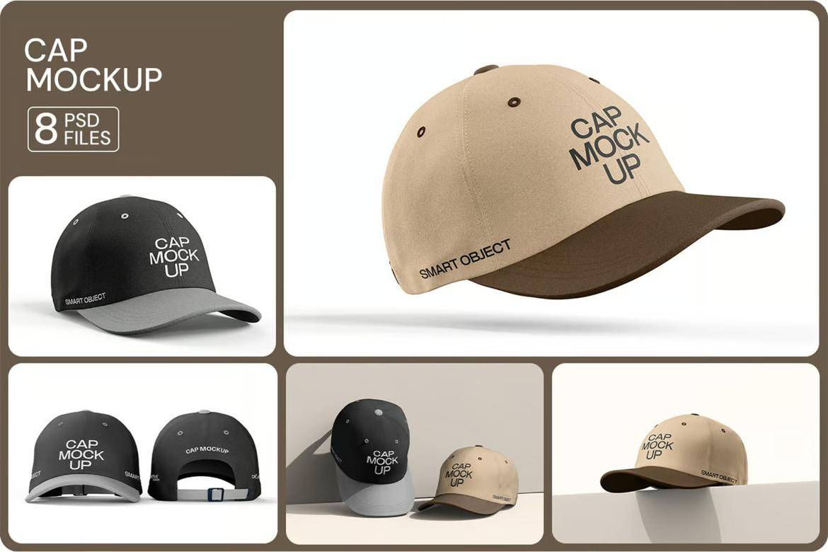 8款逼真棒球帽帽子设计展示效果图ps贴图样机mockup模板素材 Adjustable Cap Mockup with Front and Back Views特色图 8款逼真棒球帽帽子设计展示效果图ps贴图样机mockup模板素材 Adjustable Cap Mockup with Front and Back Views