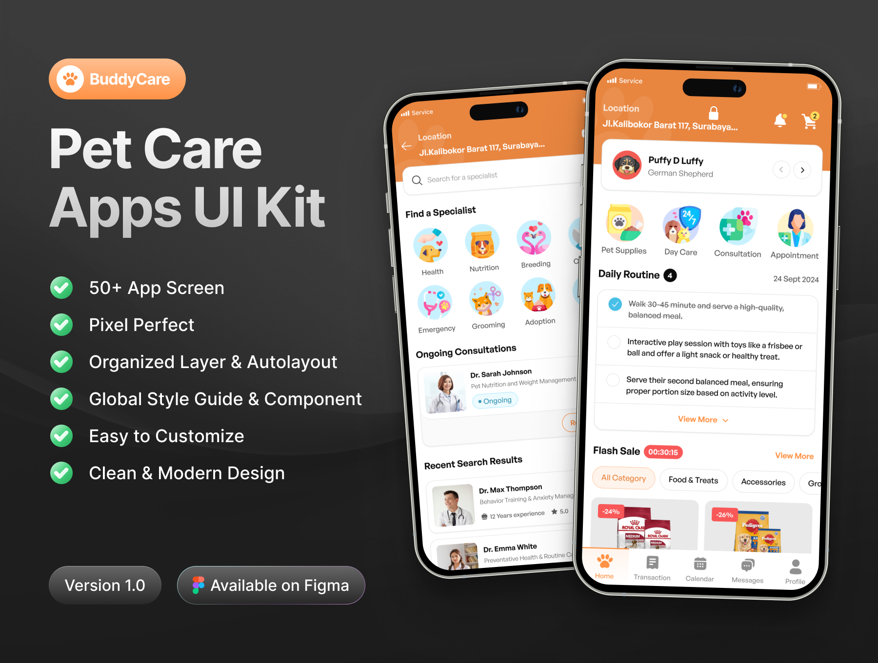 50+屏高品质宠物护理兽医预约咨询手机移动app应用程序ui界面设计figma模板套件 BuddyCare – Pet Care Apps UI Kit特色图 50+屏高品质宠物护理兽医预约咨询手机移动app应用程序ui界面设计figma模板套件 BuddyCare – Pet Care Apps UI Kit