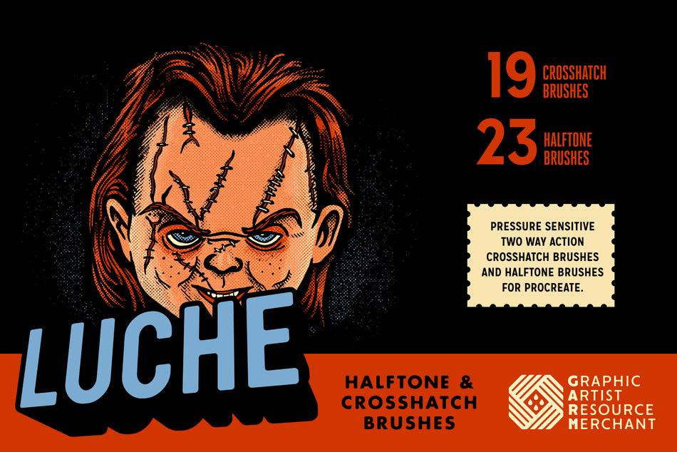 42款真实颗粒点阵半色调粗糙数字艺术绘画procreate笔刷画笔素材 Luche – Crosshatch & Halftone Brushes for Procreate特色图 42款真实颗粒点阵半色调粗糙数字艺术绘画procreate笔刷画笔素材 Luche – Crosshatch & Halftone Brushes for Procreate