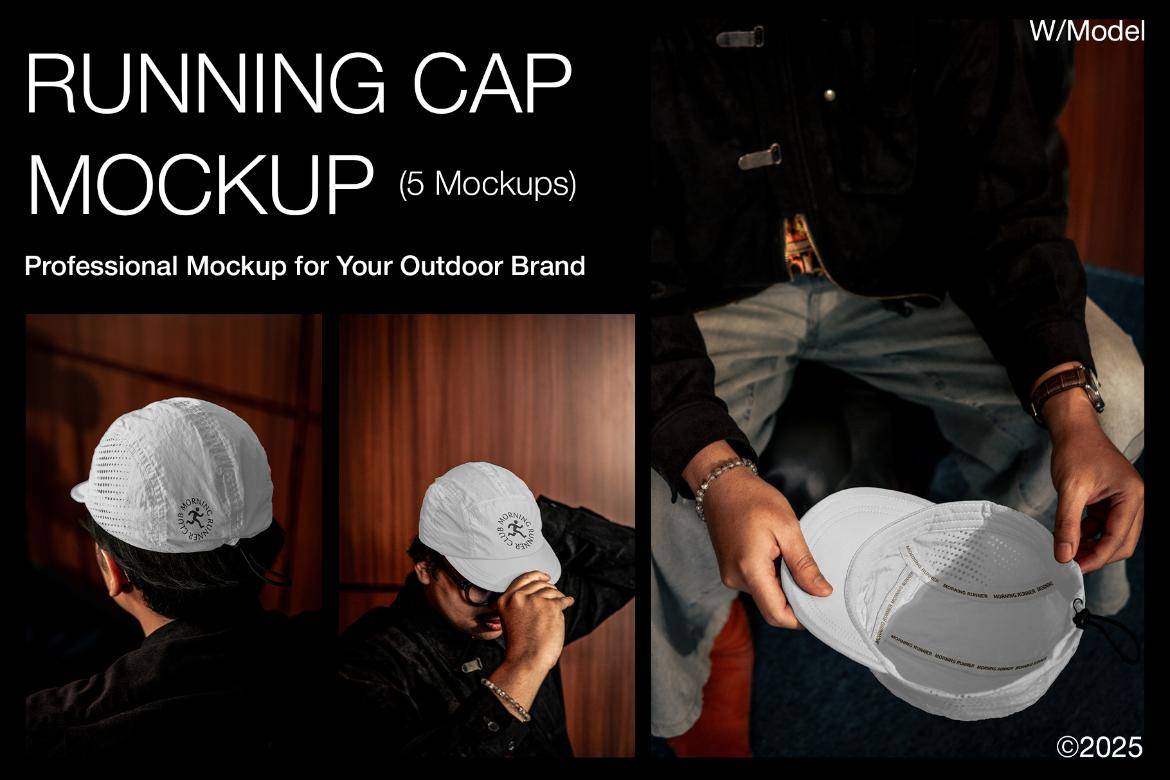 5款户外跑步登山旅行遮阳透气帽子棒球帽设计ps展示贴图样机模板 Outdoor Running Hat Mockup (with Models)特色图 5款户外跑步登山旅行遮阳透气帽子棒球帽设计ps展示贴图样机模板 Outdoor Running Hat Mockup (with Models)