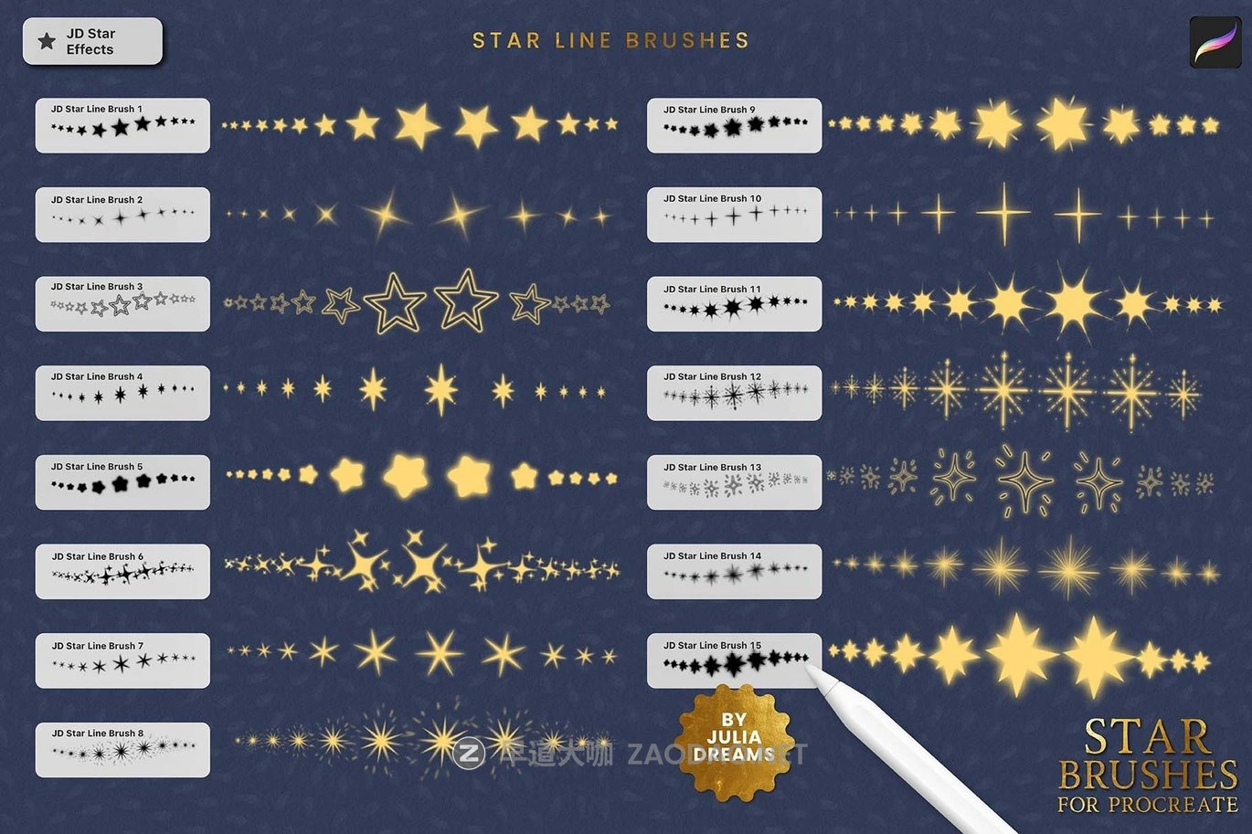 15款闪亮星光璀璨梦幻绘画procreate笔刷画笔设计素材 Star Effects Brushes for Procreate插图2 15款闪亮星光璀璨梦幻绘画procreate笔刷画笔设计素材 Star Effects Brushes for Procreate插图2