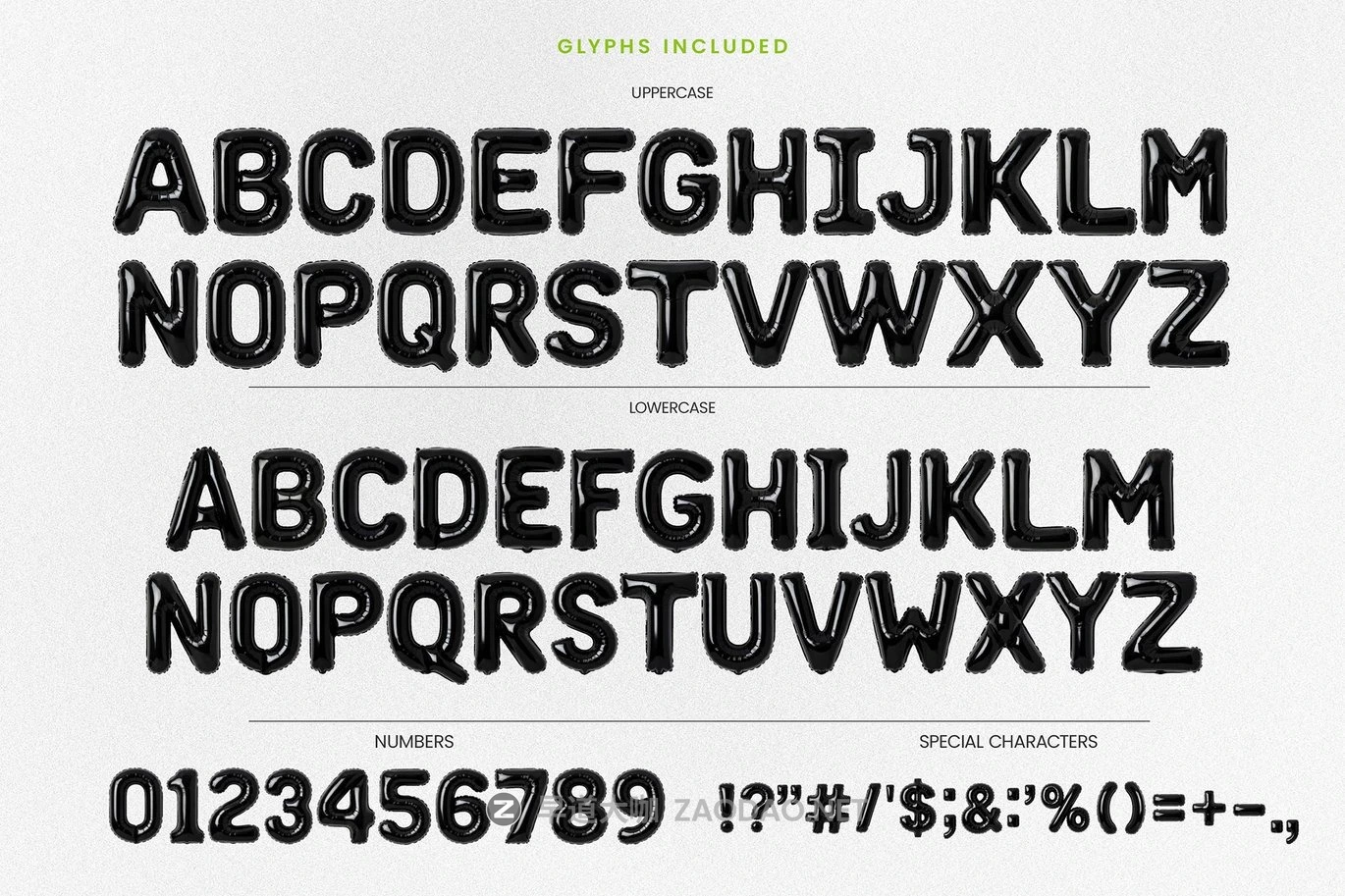 现代黑色气球派对街头服饰品牌生日贺卡设计装饰英文字体安装包 Black Foil – Party Balloon Font插图3 现代黑色气球派对街头服饰品牌生日贺卡设计装饰英文字体安装包 Black Foil – Party Balloon Font插图3