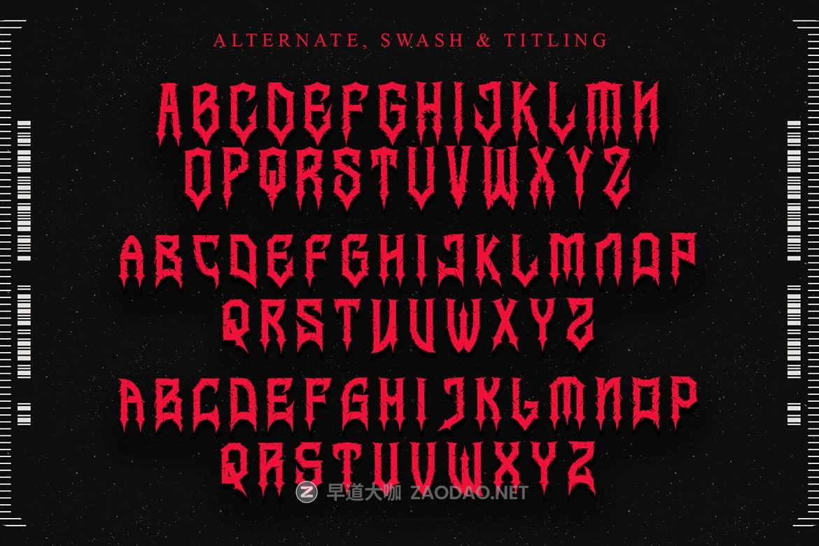 哥特式黑暗金属品牌恐怖片商品印刷设计装饰英文字体安装包 Ravenmorth – Black Metal Gothic Blackletter Font插图6 哥特式黑暗金属品牌恐怖片商品印刷设计装饰英文字体安装包 Ravenmorth – Black Metal Gothic Blackletter Font插图6
