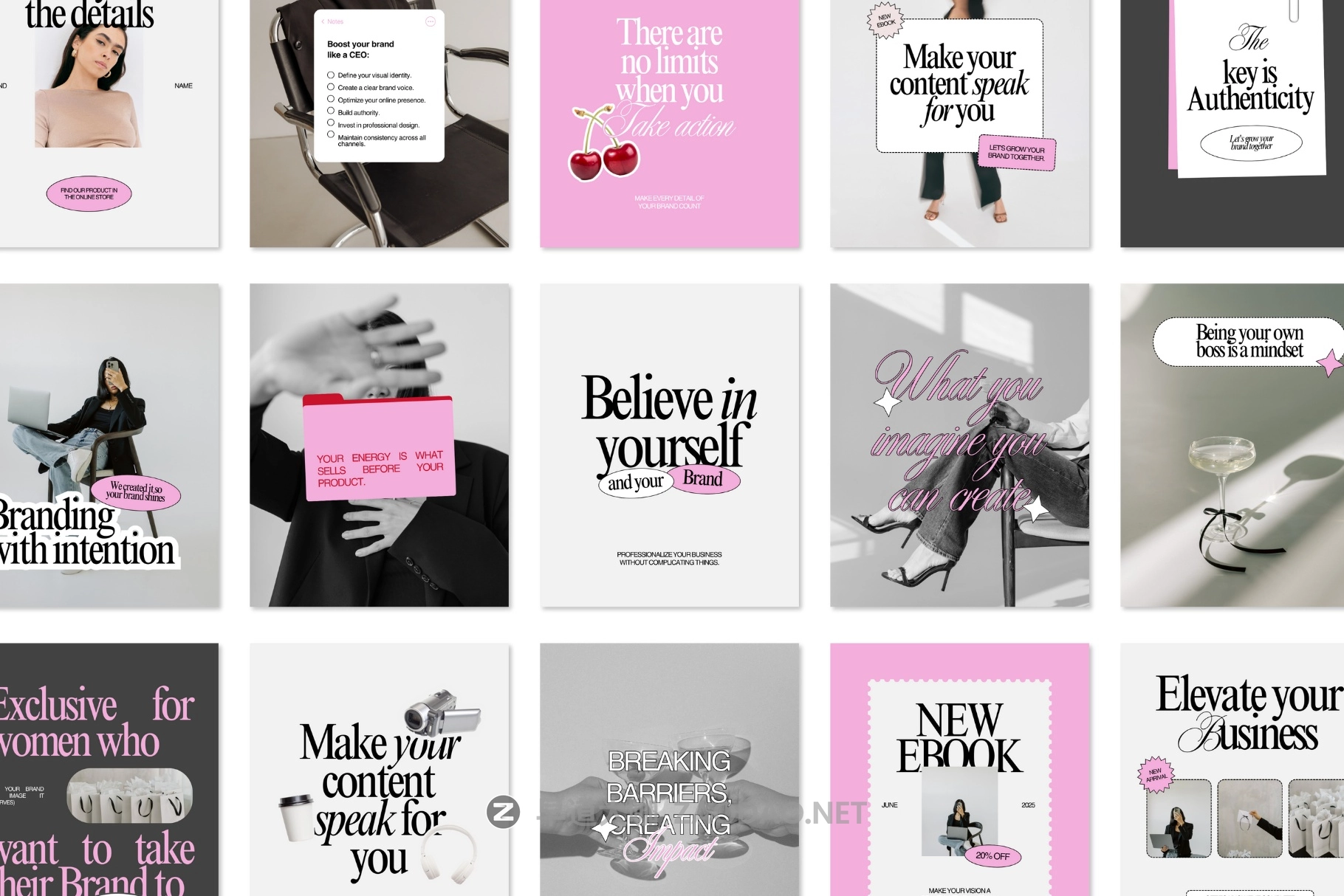 现代优雅ins风品牌推广公众号推文电商海报设计canva模版 Boss Girls Club – Template Kit插图2 现代优雅ins风品牌推广公众号推文电商海报设计canva模版 Boss Girls Club – Template Kit插图2