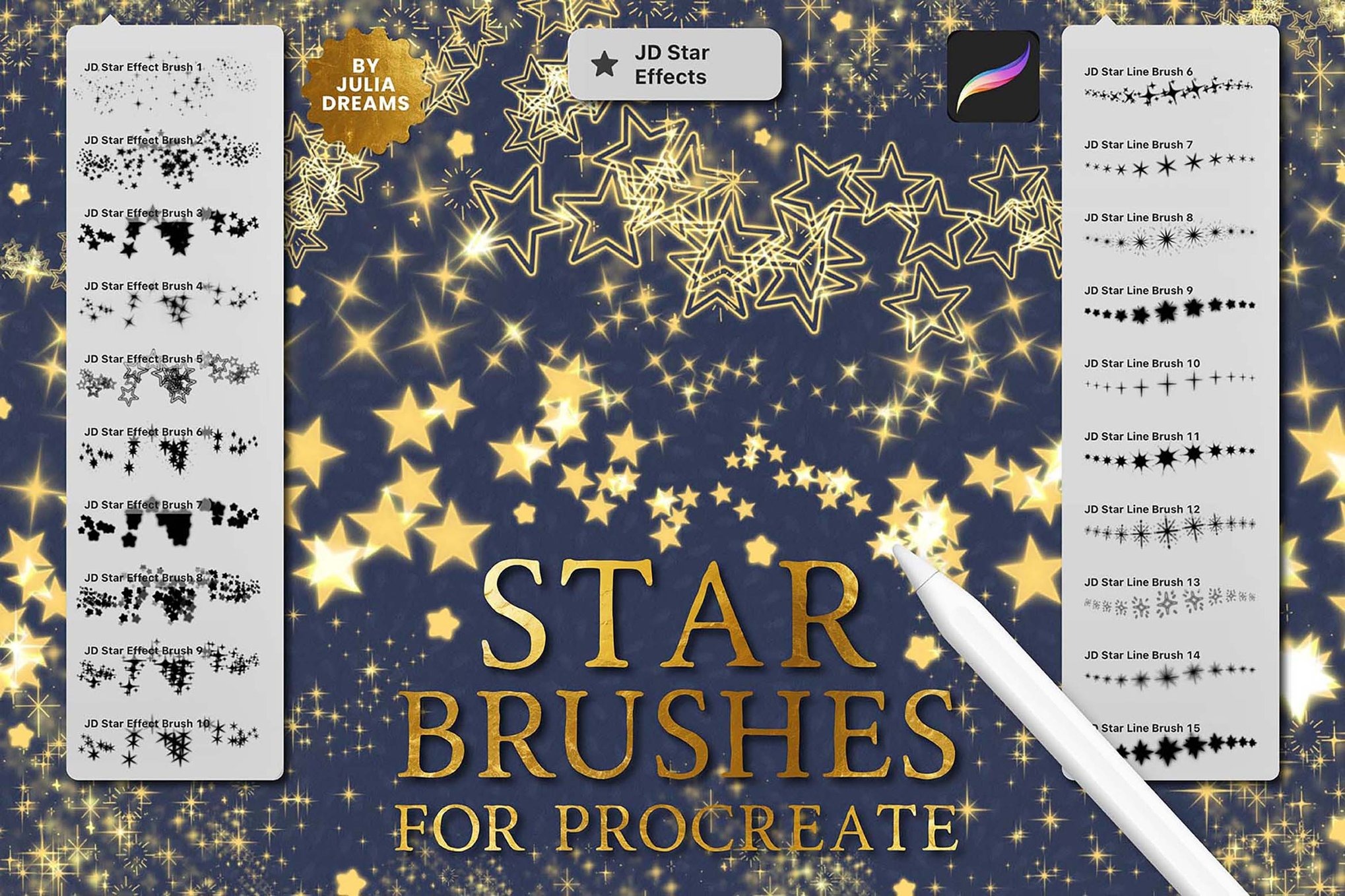 15款闪亮星光璀璨梦幻绘画procreate笔刷画笔设计素材 Star Effects Brushes for Procreate特色图 15款闪亮星光璀璨梦幻绘画procreate笔刷画笔设计素材 Star Effects Brushes for Procreate