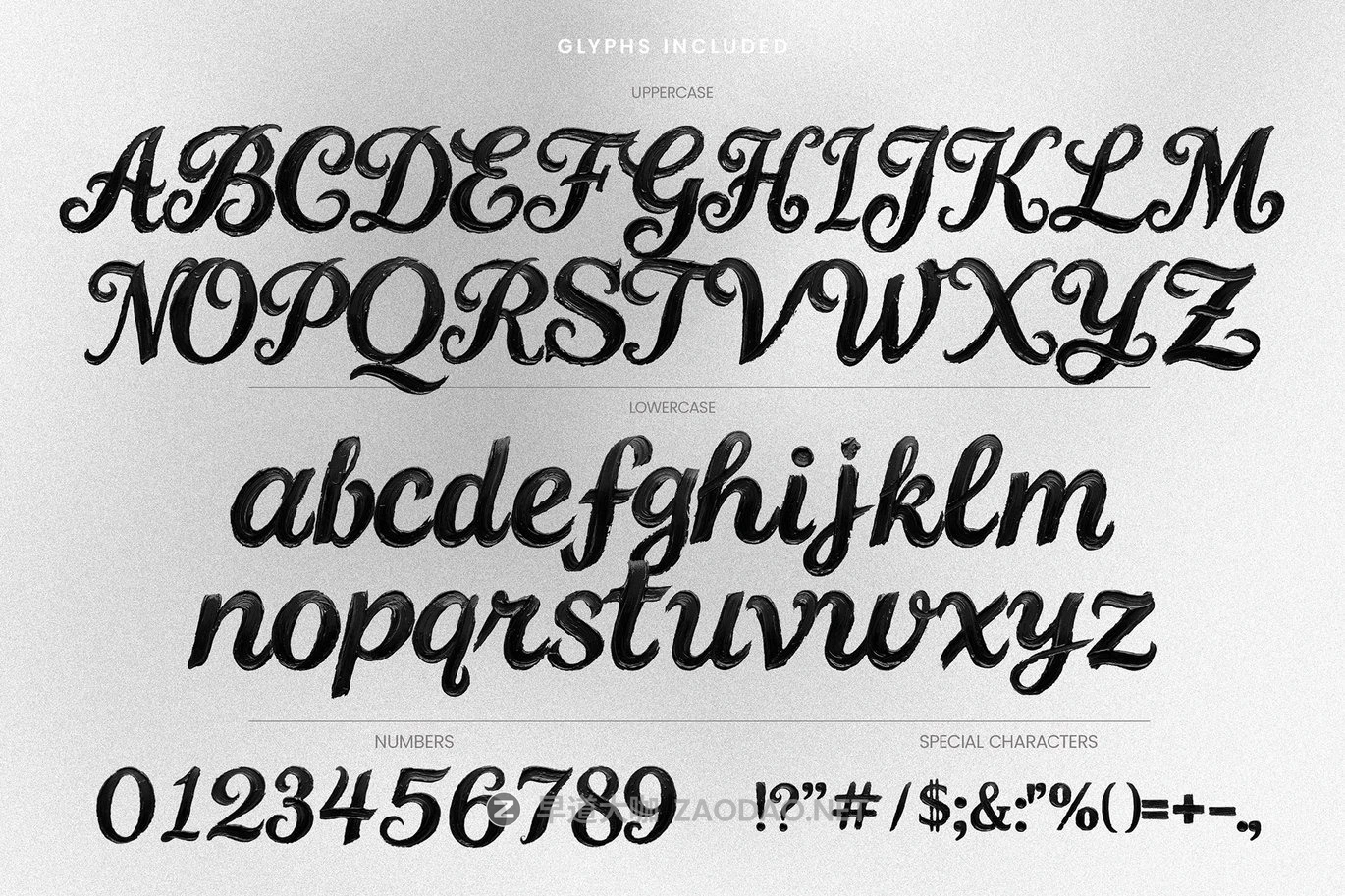 丙烯酸油漆纹理手绘品牌街头服饰包装设计装饰英文字体安装包 Brush Noire – Textured Hand Painted Brush Font插图3 丙烯酸油漆纹理手绘品牌街头服饰包装设计装饰英文字体安装包 Brush Noire – Textured Hand Painted Brush Font插图3