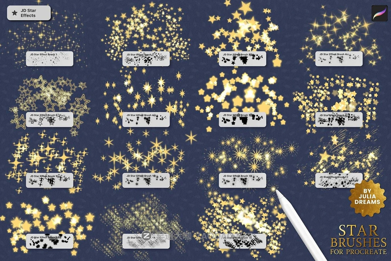 15款闪亮星光璀璨梦幻绘画procreate笔刷画笔设计素材 Star Effects Brushes for Procreate插图3 15款闪亮星光璀璨梦幻绘画procreate笔刷画笔设计素材 Star Effects Brushes for Procreate插图3