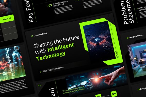现代时尚AI人工智能技术营销策划演示文稿设计ppt模版 AI Startup Pitch Deck Powerpoint Presentation