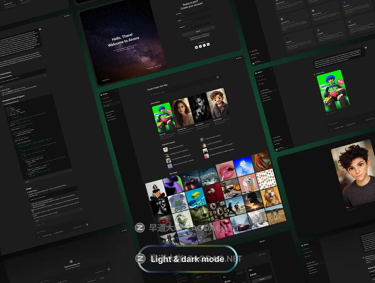 480屏响应式AI智能聊天机器人图像视频生成器app应用程序figma模板ui套件设计素材 AIVORA – AI Assistant Web App UI KIT插图3 480屏响应式AI智能聊天机器人图像视频生成器app应用程序figma模板ui套件设计素材 AIVORA – AI Assistant Web App UI KIT插图3