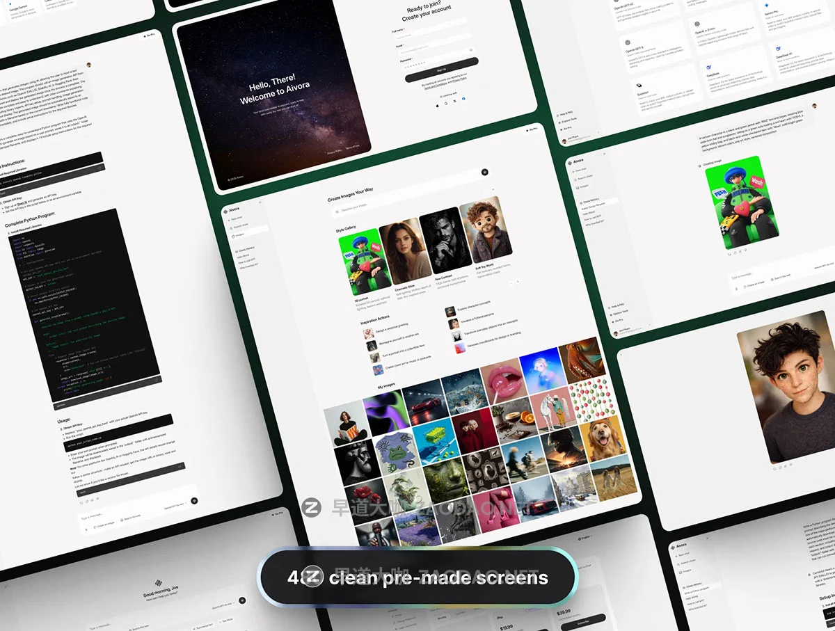480屏响应式AI智能聊天机器人图像视频生成器app应用程序figma模板ui套件设计素材 AIVORA – AI Assistant Web App UI KIT插图2 480屏响应式AI智能聊天机器人图像视频生成器app应用程序figma模板ui套件设计素材 AIVORA – AI Assistant Web App UI KIT插图2