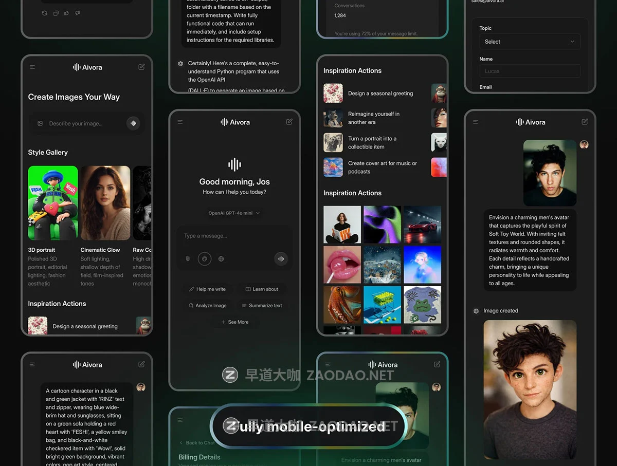 480屏响应式AI智能聊天机器人图像视频生成器app应用程序figma模板ui套件设计素材 AIVORA – AI Assistant Web App UI KIT插图7 480屏响应式AI智能聊天机器人图像视频生成器app应用程序figma模板ui套件设计素材 AIVORA – AI Assistant Web App UI KIT插图7