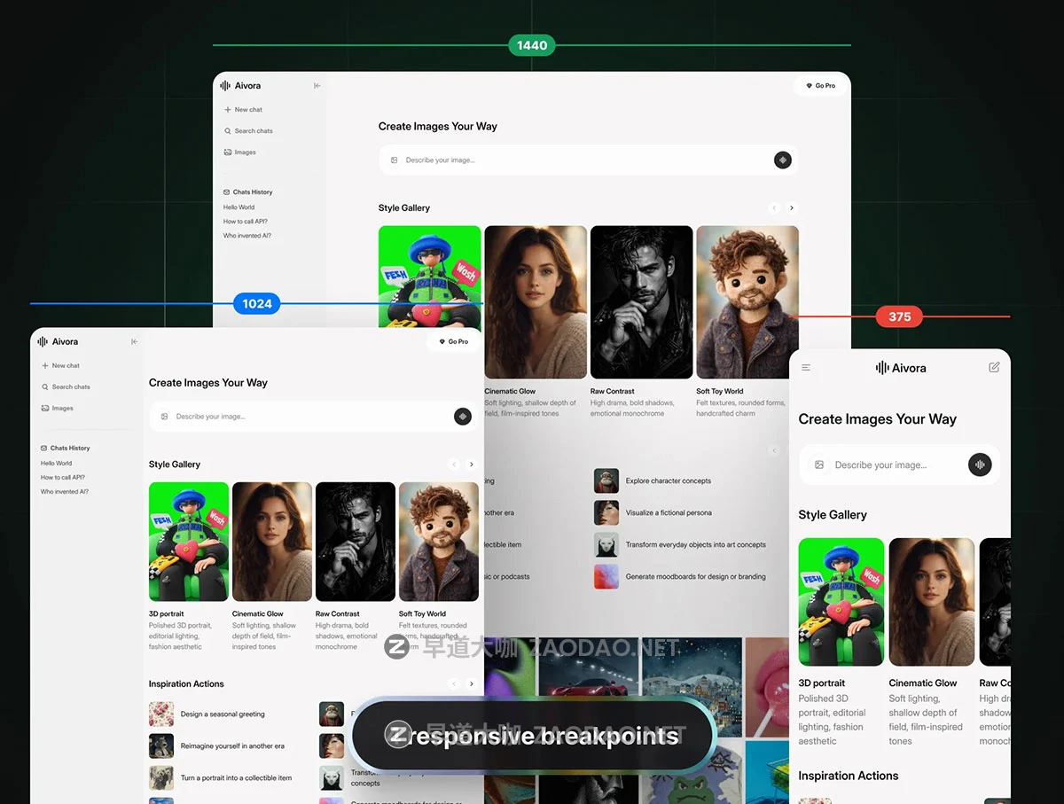 480屏响应式AI智能聊天机器人图像视频生成器app应用程序figma模板ui套件设计素材 AIVORA – AI Assistant Web App UI KIT插图6 480屏响应式AI智能聊天机器人图像视频生成器app应用程序figma模板ui套件设计素材 AIVORA – AI Assistant Web App UI KIT插图6