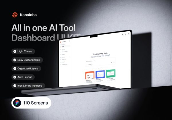 110屏专业AI智能聊天机器人视频图片生成器网站界面设计figma模板ui套件素材 All In One AI Tool Dashboard UI KIT