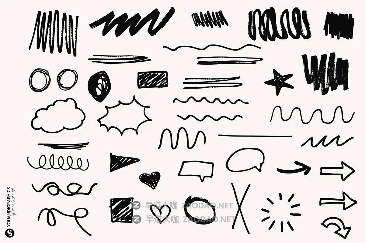 260款创意蜡笔钢笔马克笔乱涂潮流手绘涂鸦草图符号ai矢量素材 Analog Hand Drawn Elements Set插图8 260款创意蜡笔钢笔马克笔乱涂潮流手绘涂鸦草图符号ai矢量素材 Analog Hand Drawn Elements Set插图8