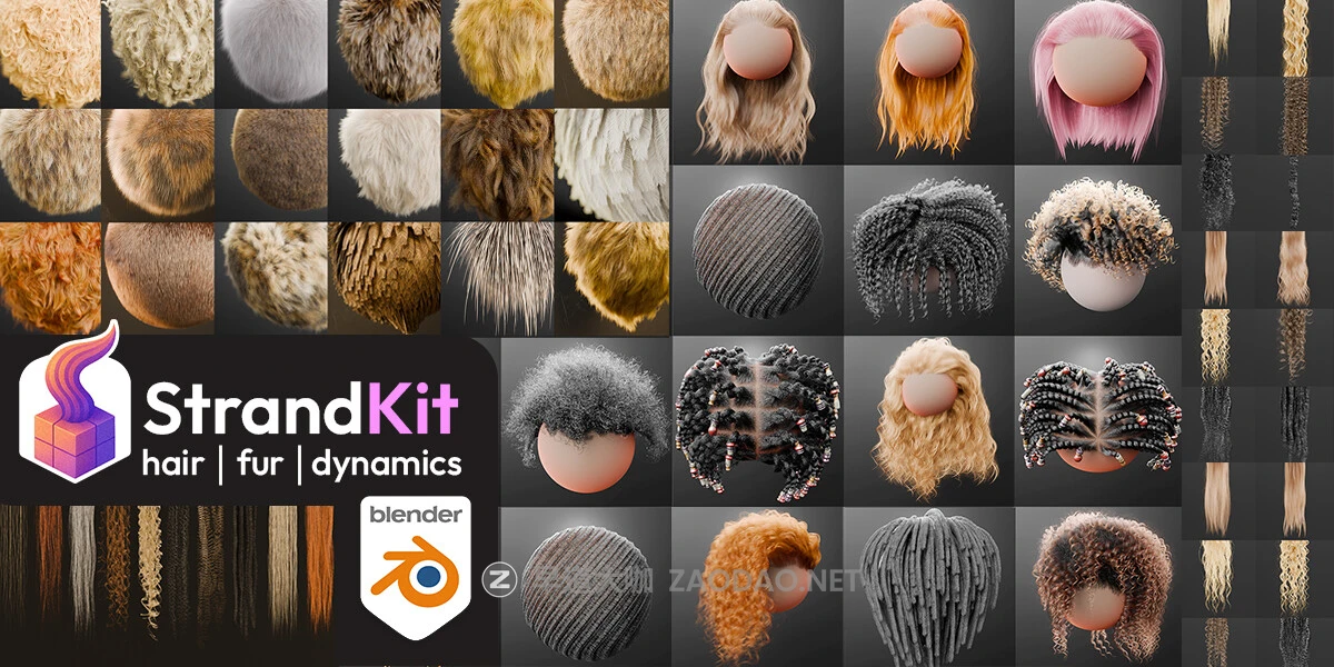 Blender真实头发毛发系统化资产预设库 StrandKit V1.5.1 Blender – Strandkit The Hair, Fur & Dynamics Library插图 Blender真实头发毛发系统化资产预设库 StrandKit V1.5.1 Blender – Strandkit The Hair, Fur & Dynamics Library插图