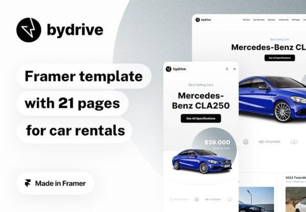 24屏豪华轿车汽车租赁出售供应商网站用户ui界面设计figma模板素材 ByDrive – car rental and auto dealership template for Framer特色图 24屏豪华轿车汽车租赁出售供应商网站用户ui界面设计figma模板素材 ByDrive – car rental and auto dealership template for Framer