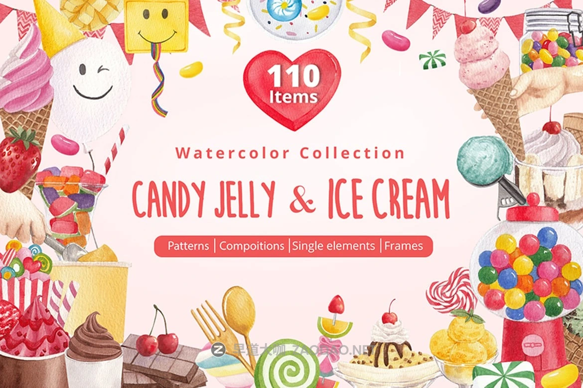 110款丝带糖果冰淇淋生日庆祝装饰品手绘水彩插画插图png免抠图设计素材 Candy Jelly & Ice Cream Watercolor插图 110款丝带糖果冰淇淋生日庆祝装饰品手绘水彩插画插图png免抠图设计素材 Candy Jelly & Ice Cream Watercolor插图