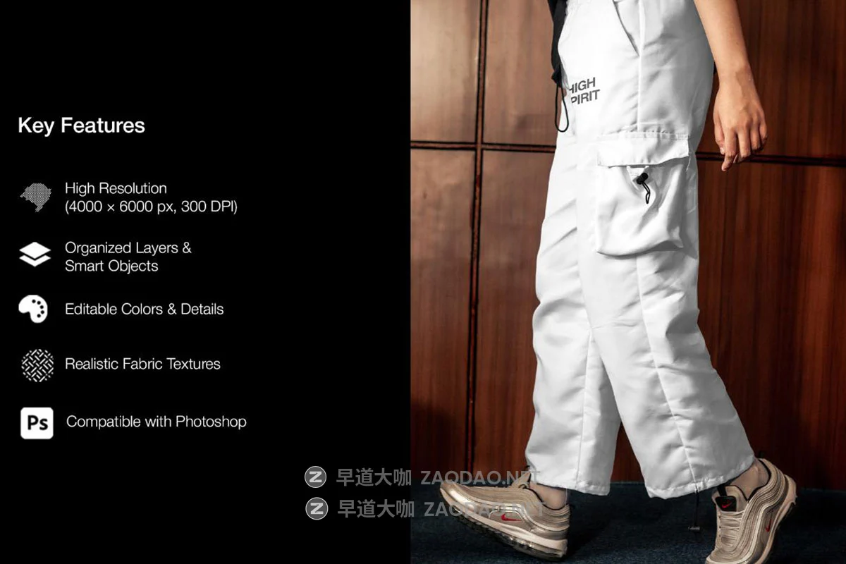 5款街头艺术工装裤宽松裤子印花logo设计展示效果图psd样机模板 Cargo Pants Mockup (With Model)插图1 5款街头艺术工装裤宽松裤子印花logo设计展示效果图psd样机模板 Cargo Pants Mockup (With Model)插图1