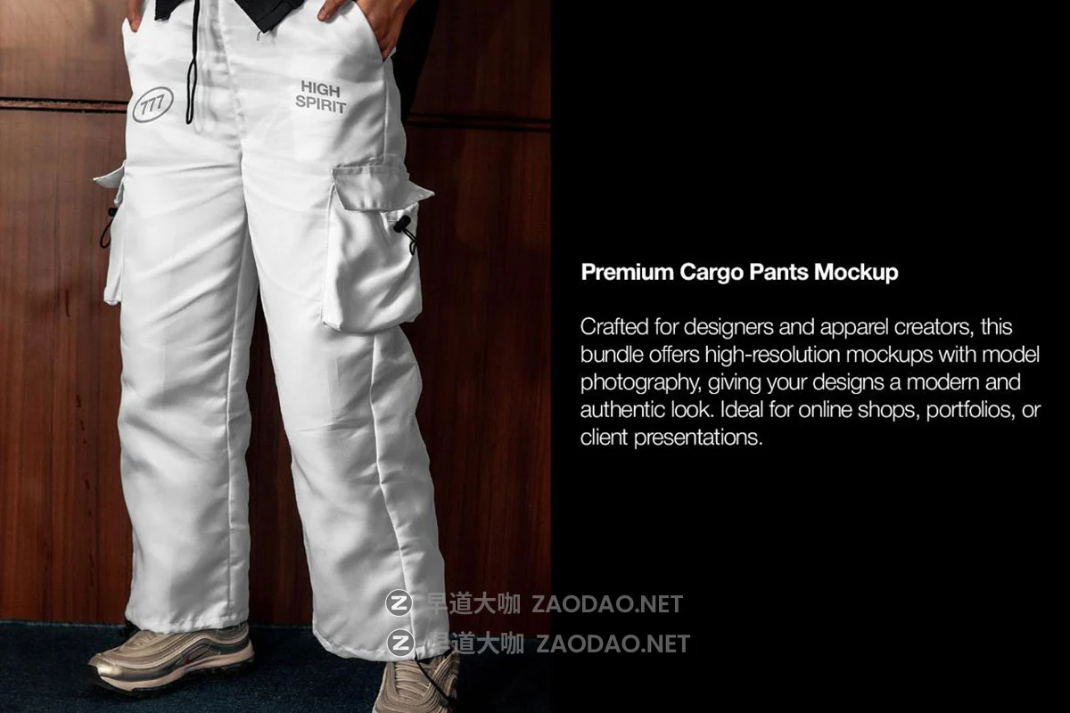 5款街头艺术工装裤宽松裤子印花logo设计展示效果图psd样机模板 Cargo Pants Mockup (With Model)插图4 5款街头艺术工装裤宽松裤子印花logo设计展示效果图psd样机模板 Cargo Pants Mockup (With Model)插图4