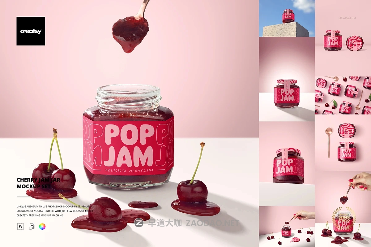 8款真实樱桃水果果酱饮料糖浆咸菜蜂蜜玻璃瓶标签设计ps展示效果图样机模板 Cherry Jam Jar Mockup by Creatsy插图 8款真实樱桃水果果酱饮料糖浆咸菜蜂蜜玻璃瓶标签设计ps展示效果图样机模板 Cherry Jam Jar Mockup by Creatsy插图