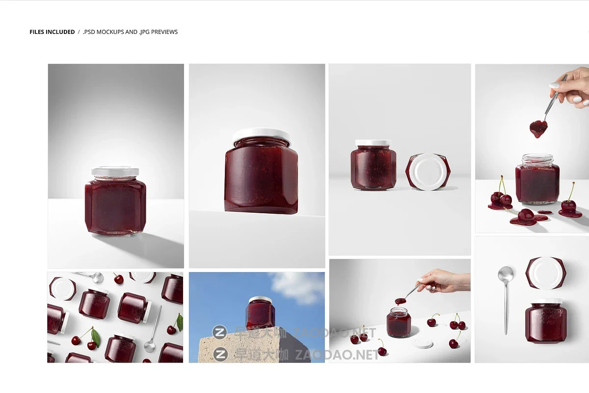 8款真实樱桃水果果酱饮料糖浆咸菜蜂蜜玻璃瓶标签设计ps展示效果图样机模板 Cherry Jam Jar Mockup by Creatsy插图1 8款真实樱桃水果果酱饮料糖浆咸菜蜂蜜玻璃瓶标签设计ps展示效果图样机模板 Cherry Jam Jar Mockup by Creatsy插图1