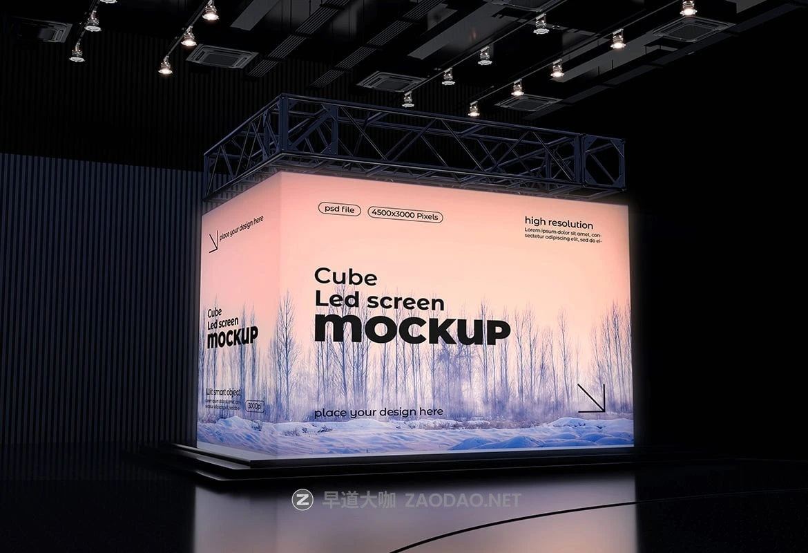 1款时尚展会立方体LED大屏幕画面海报广告设计展示psd样机模板 Cube Led Screen Mockup插图1 1款时尚展会立方体LED大屏幕画面海报广告设计展示psd样机模板 Cube Led Screen Mockup插图1