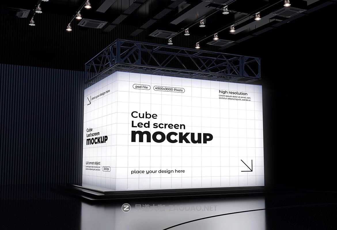 1款时尚展会立方体LED大屏幕画面海报广告设计展示psd样机模板 Cube Led Screen Mockup插图2 1款时尚展会立方体LED大屏幕画面海报广告设计展示psd样机模板 Cube Led Screen Mockup插图2