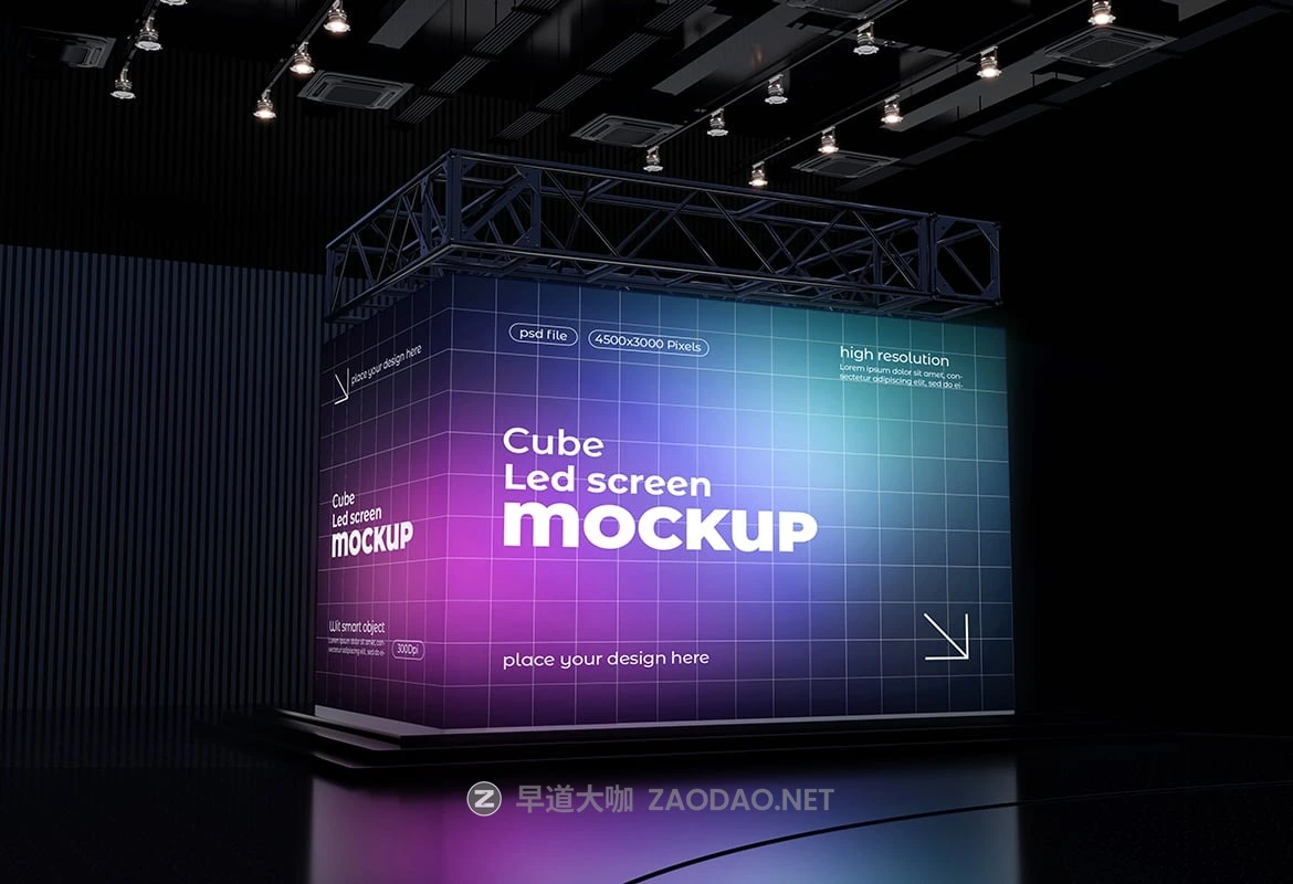 1款时尚展会立方体LED大屏幕画面海报广告设计展示psd样机模板 Cube Led Screen Mockup插图3 1款时尚展会立方体LED大屏幕画面海报广告设计展示psd样机模板 Cube Led Screen Mockup插图3