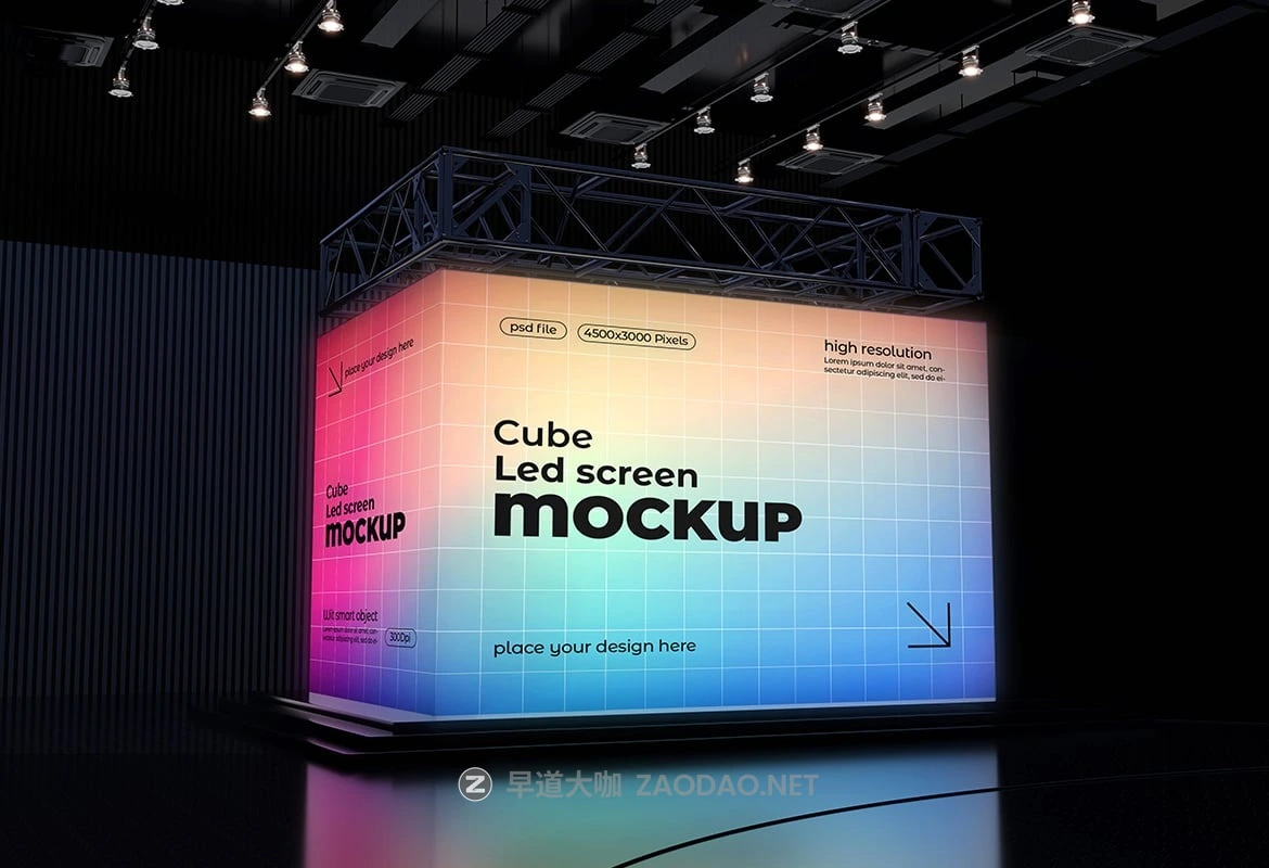 1款时尚展会立方体LED大屏幕画面海报广告设计展示psd样机模板 Cube Led Screen Mockup插图4 1款时尚展会立方体LED大屏幕画面海报广告设计展示psd样机模板 Cube Led Screen Mockup插图4