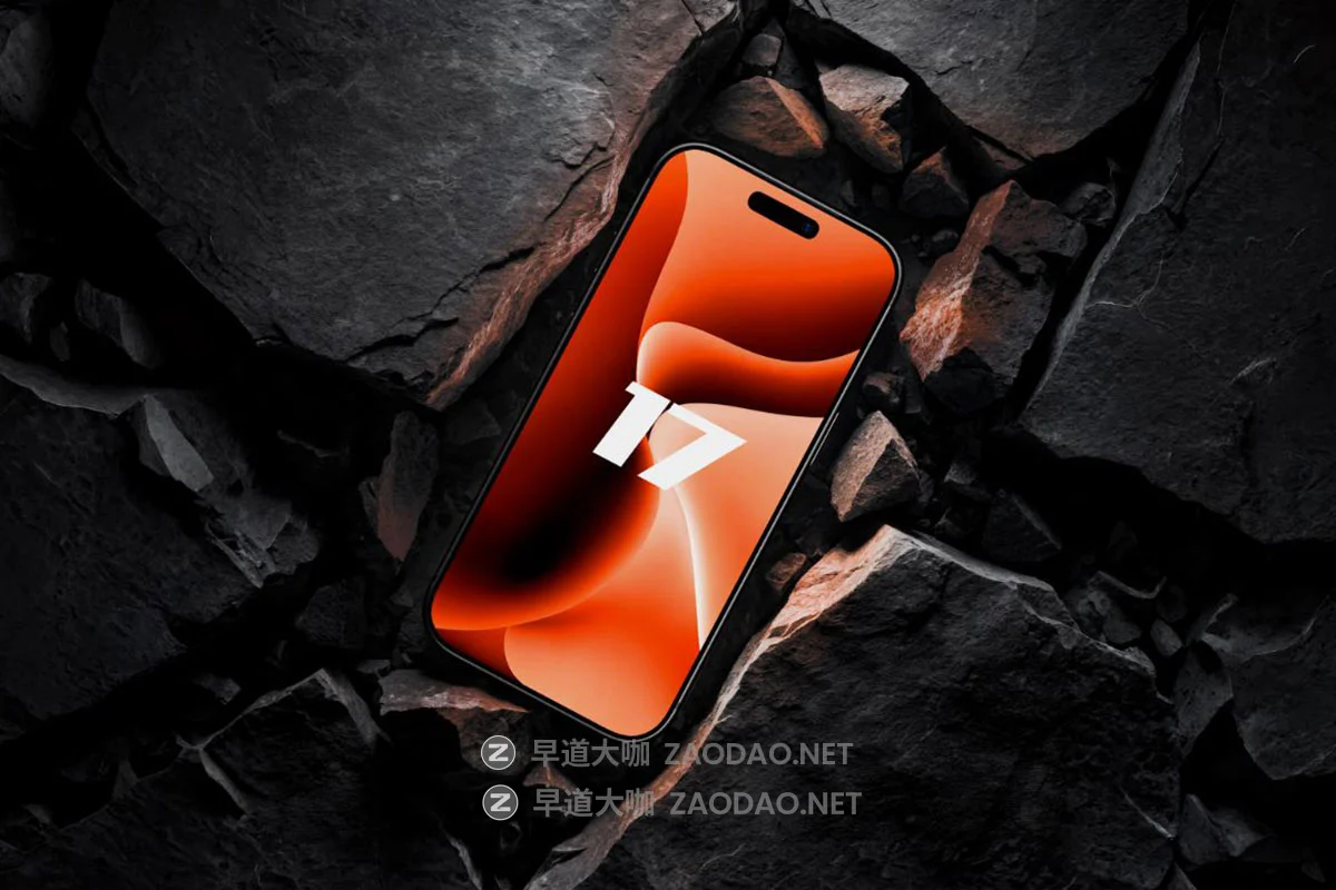 6款石头背景手机ui广告作品集设计苹果iPhone 17 Pro贴图psd样机模板 Dark Theme iPhone 17 Pro Mockup on Stone插图2 6款石头背景手机ui广告作品集设计苹果iPhone 17 Pro贴图psd样机模板 Dark Theme iPhone 17 Pro Mockup on Stone插图2