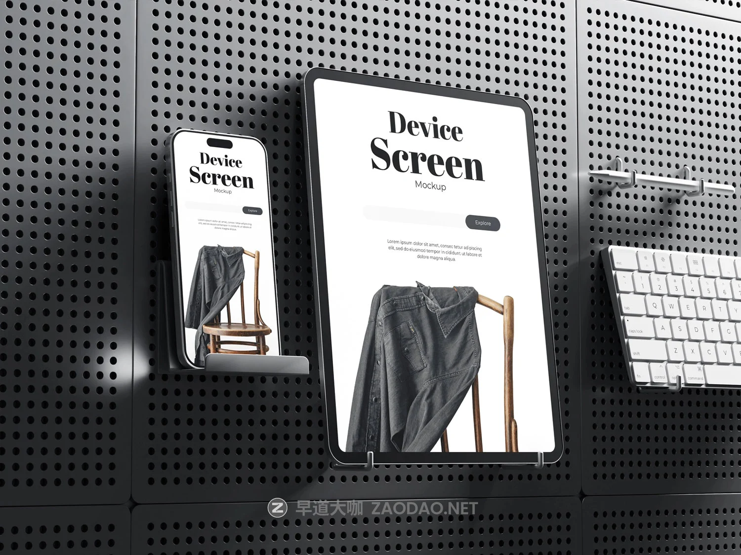 4款创意工业风ui界面广告作品集设计苹果iPhone手机iPad平板Macbook电脑贴图psd样机 Device Screen Mockup插图 4款创意工业风ui界面广告作品集设计苹果iPhone手机iPad平板Macbook电脑贴图psd样机 Device Screen Mockup插图