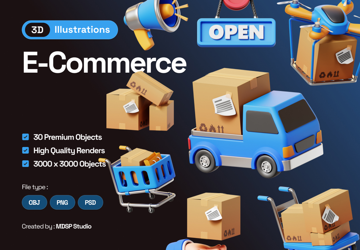 30款电子商务商城购物物流快递送货3D图标Icons插图设计png/obj格式素材 E-Commerce 3D Illustrations特色图 30款电子商务商城购物物流快递送货3D图标Icons插图设计png/obj格式素材 E-Commerce 3D Illustrations