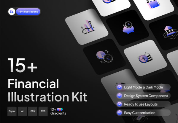 15款等距扁平化金融科技数据云存储矢量图标icons设计ai/figma格式素材 Financial Illustration Kit特色图 15款等距扁平化金融科技数据云存储矢量图标icons设计ai/figma格式素材 Financial Illustration Kit