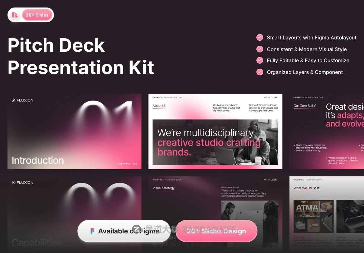 25页企业介绍报表年报项目策划提案幻灯片图文排版幻灯片设计figma/ppt模板 Fluxion Pitch Deck Kit插图 25页企业介绍报表年报项目策划提案幻灯片图文排版幻灯片设计figma/ppt模板 Fluxion Pitch Deck Kit插图