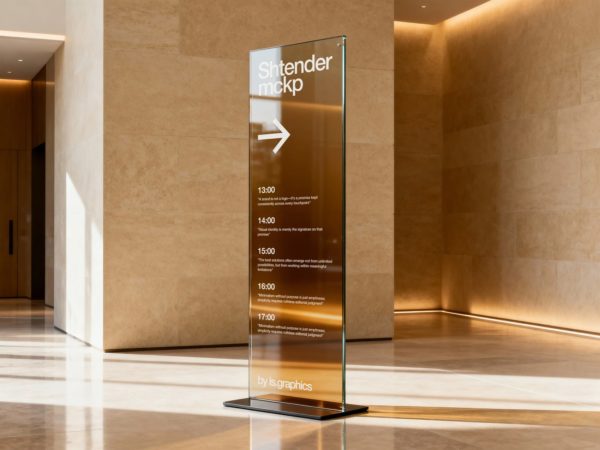 真实场景高端商场楼层玻璃导视牌指示牌设计展示ps贴图效果图样机模板 Glass Stand Sign Mockup特色图 真实场景高端商场楼层玻璃导视牌指示牌设计展示ps贴图效果图样机模板 Glass Stand Sign Mockup