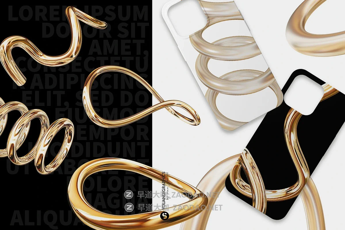 60款抽象艺术金色3D光泽哑光扭曲线条几何图形png免抠图片素材 Golden Flow Abstract 3D Elements插图3 60款抽象艺术金色3D光泽哑光扭曲线条几何图形png免抠图片素材 Golden Flow Abstract 3D Elements插图3