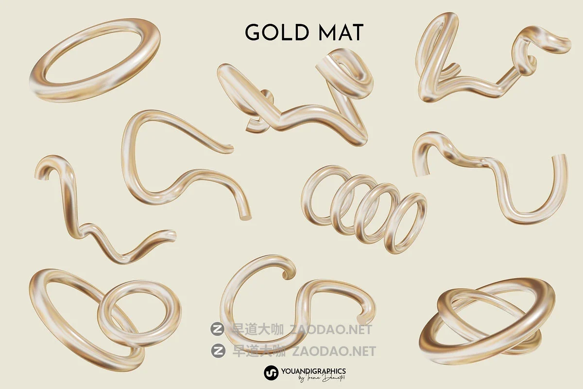 60款抽象艺术金色3D光泽哑光扭曲线条几何图形png免抠图片素材 Golden Flow Abstract 3D Elements插图8 60款抽象艺术金色3D光泽哑光扭曲线条几何图形png免抠图片素材 Golden Flow Abstract 3D Elements插图8
