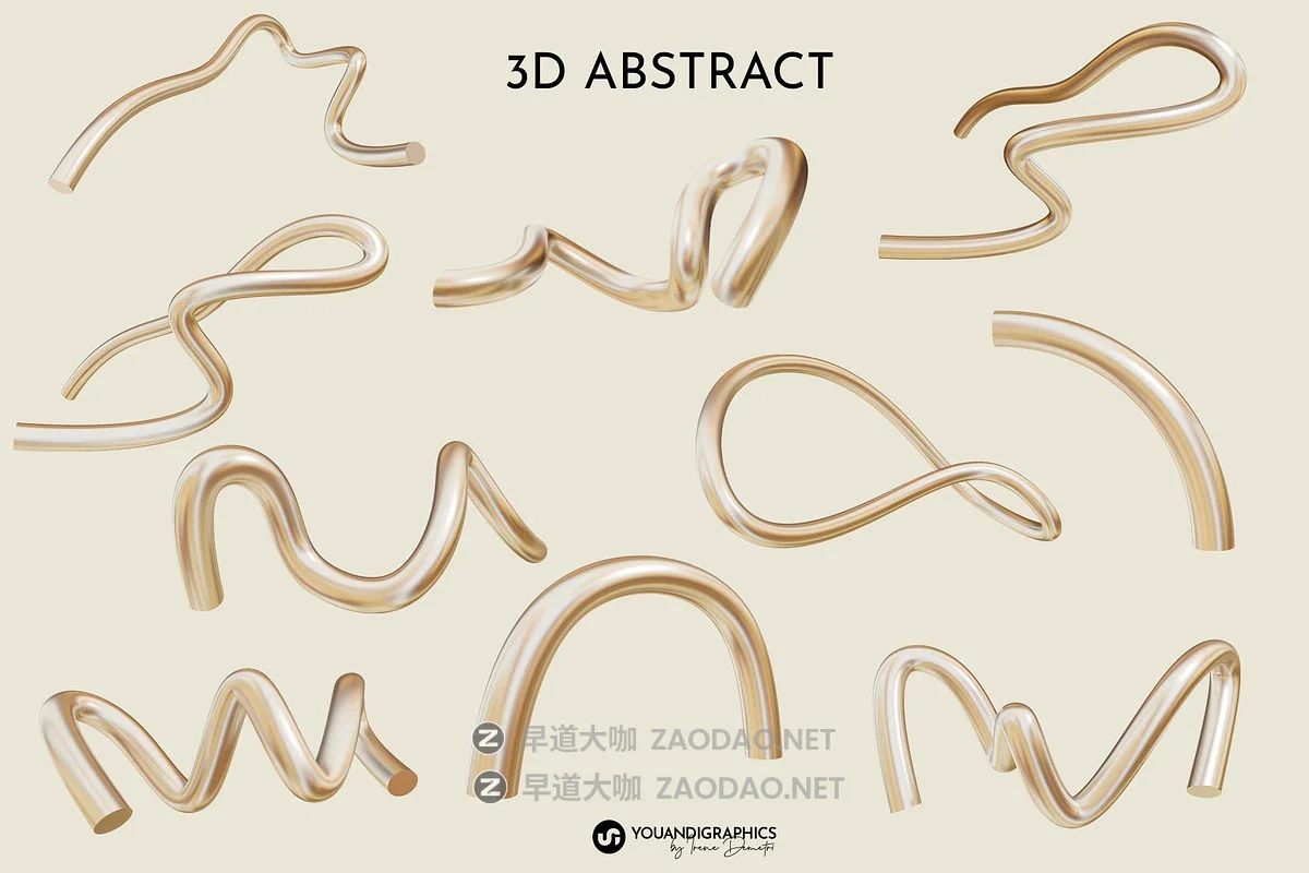 60款抽象艺术金色3D光泽哑光扭曲线条几何图形png免抠图片素材 Golden Flow Abstract 3D Elements插图9 60款抽象艺术金色3D光泽哑光扭曲线条几何图形png免抠图片素材 Golden Flow Abstract 3D Elements插图9