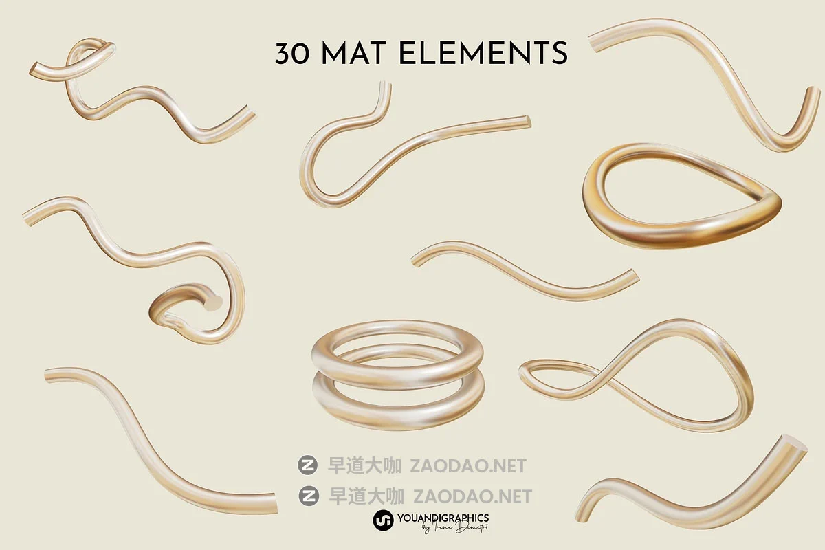 60款抽象艺术金色3D光泽哑光扭曲线条几何图形png免抠图片素材 Golden Flow Abstract 3D Elements插图10 60款抽象艺术金色3D光泽哑光扭曲线条几何图形png免抠图片素材 Golden Flow Abstract 3D Elements插图10
