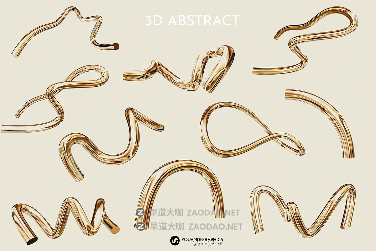 60款抽象艺术金色3D光泽哑光扭曲线条几何图形png免抠图片素材 Golden Flow Abstract 3D Elements插图12 60款抽象艺术金色3D光泽哑光扭曲线条几何图形png免抠图片素材 Golden Flow Abstract 3D Elements插图12