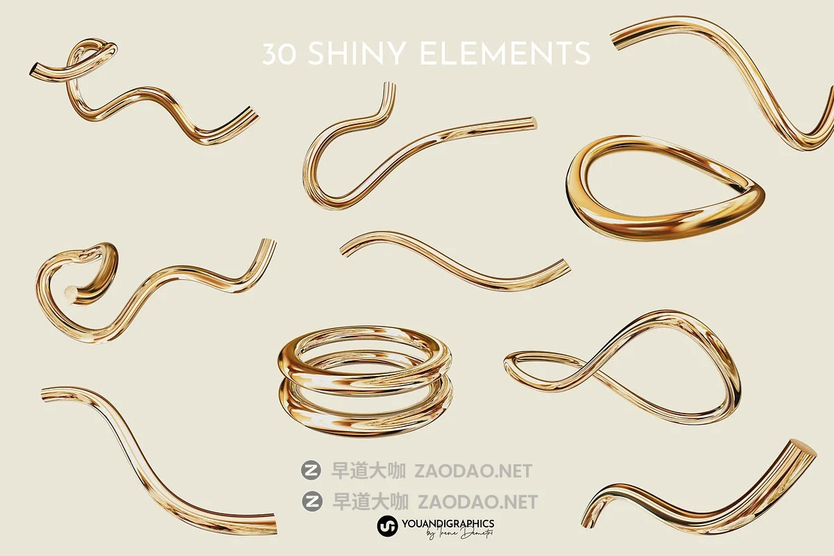 60款抽象艺术金色3D光泽哑光扭曲线条几何图形png免抠图片素材 Golden Flow Abstract 3D Elements插图13 60款抽象艺术金色3D光泽哑光扭曲线条几何图形png免抠图片素材 Golden Flow Abstract 3D Elements插图13