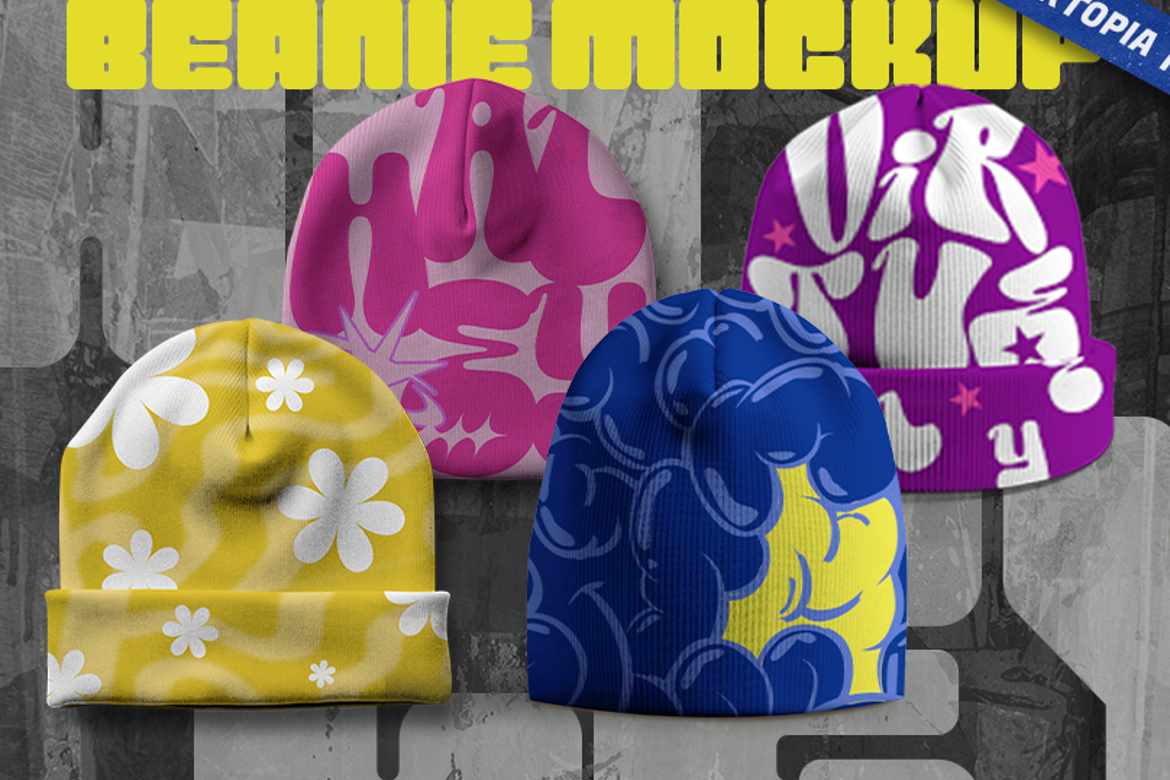 街头艺术复古Y2K千禧风针织毛线帽印花图案设计ps展示效果图样机mockup模板素材 Haley – Beanie Hat Y2K Mockup特色图 街头艺术复古Y2K千禧风针织毛线帽印花图案设计ps展示效果图样机mockup模板素材 Haley – Beanie Hat Y2K Mockup