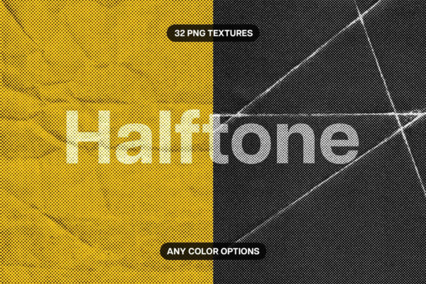 32款颗粒点阵半色调网状磨损折痕肌理纹理4K高清背景图片设计素材 Halftone Textures Paper Collection