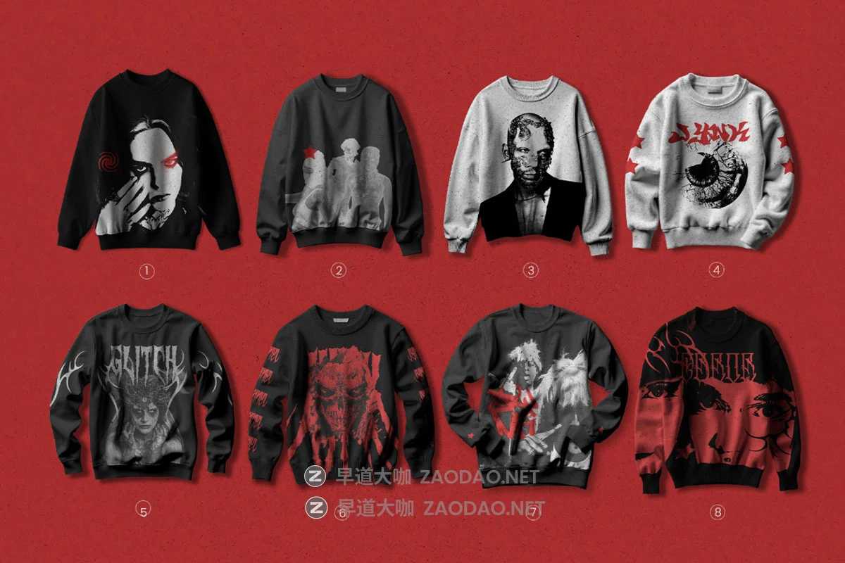 6款嘻哈黑暗街头哥特美学圆领卫衣毛衣服装印花图案设计ps展示贴图样机模板 Jynx – Outer Thresshold Mockup插图9 6款嘻哈黑暗街头哥特美学圆领卫衣毛衣服装印花图案设计ps展示贴图样机模板 Jynx – Outer Thresshold Mockup插图9