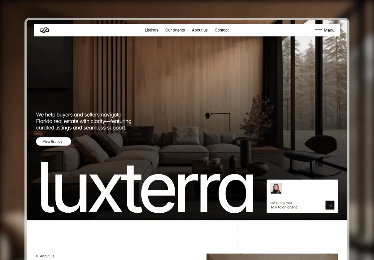 极简房地产物业中介机构网站用户ui界面设计framer模板素材 Luxterra — Real estate template