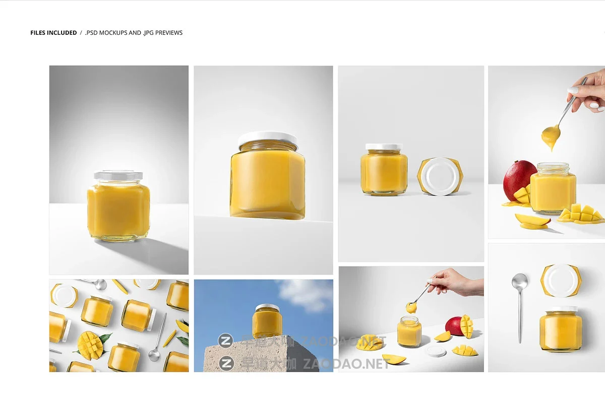 8款蜂蜜果茶蜜浆果酱沙拉酱罐头玻璃瓶贴纸包装设计展示ps贴图样机mockup模板素材 Mango Jam Jar Mockup Set by Creatsy®插图1 8款蜂蜜果茶蜜浆果酱沙拉酱罐头玻璃瓶贴纸包装设计展示ps贴图样机mockup模板素材 Mango Jam Jar Mockup Set by Creatsy®插图1