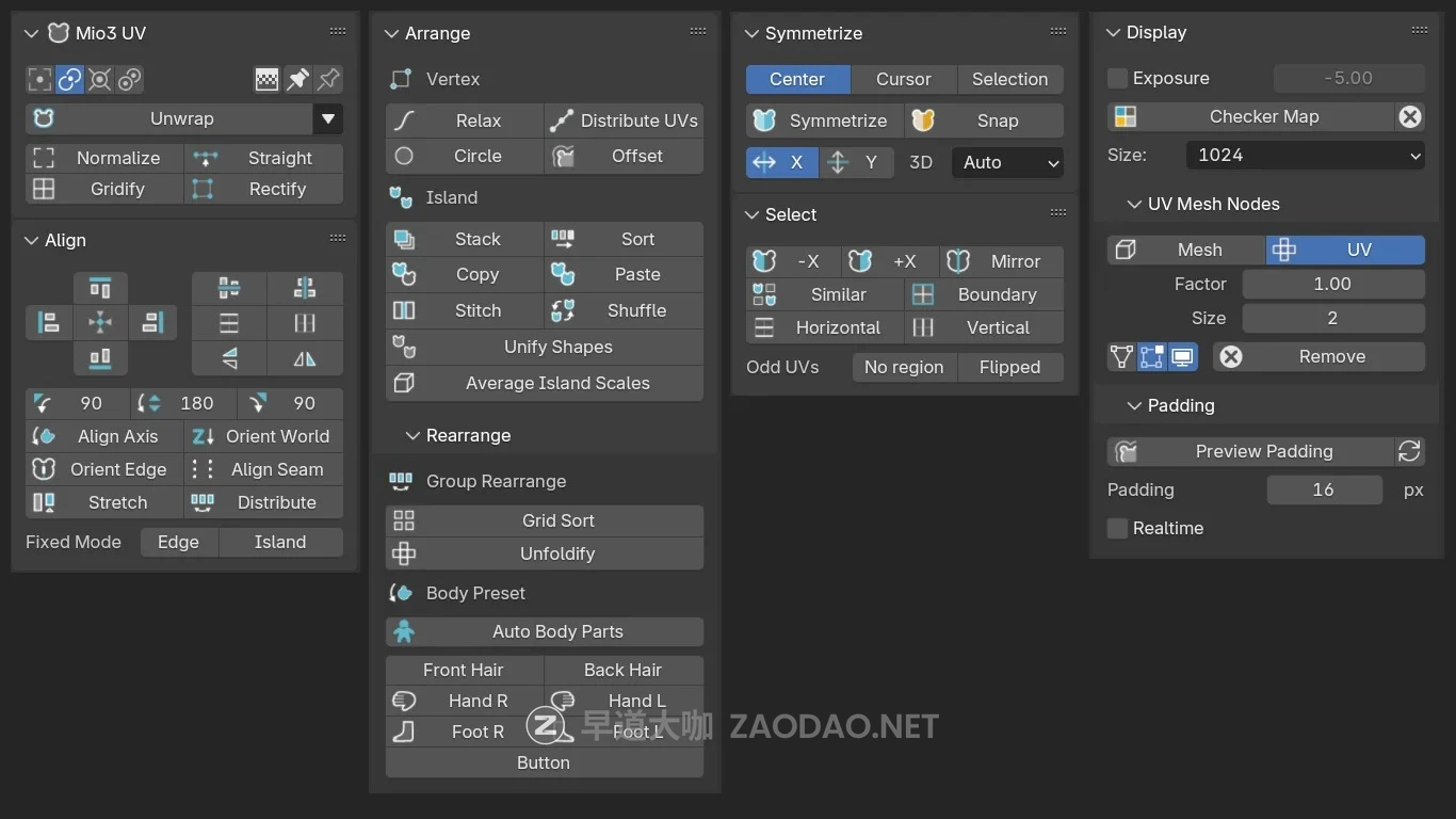 Blender插件 角色建模UV材质贴图展开管理编辑辅助插件 Mio3 UV v2.0.1 for Blender插图2 Blender插件 角色建模UV材质贴图展开管理编辑辅助插件 Mio3 UV v2.0.1 for Blender插图2