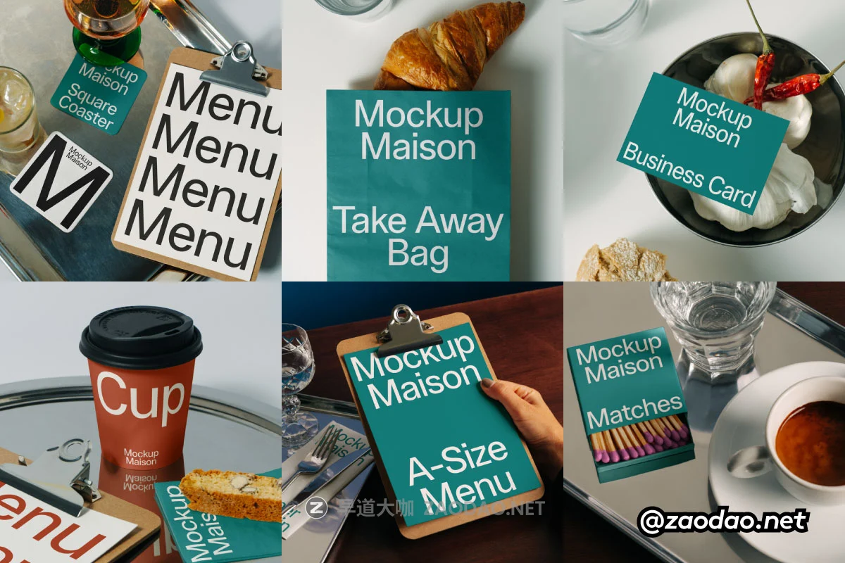 7款国外小众杯垫名片菜单包装袋咖啡杯餐饮面包店VI设计贴图PSD样机 Mockup.Maison – Gourmet Collection P4插图 7款国外小众杯垫名片菜单包装袋咖啡杯餐饮面包店VI设计贴图PSD样机 Mockup.Maison – Gourmet Collection P4插图