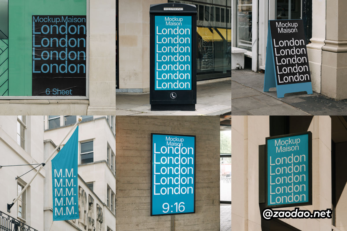 7款英国伦敦城市街头吊旗海报广告牌标牌设计ps展示效果图样机mockup模板 Mockup.Maison – London 2 Collection P1特色图 7款英国伦敦城市街头吊旗海报广告牌标牌设计ps展示效果图样机mockup模板 Mockup.Maison – London 2 Collection P1